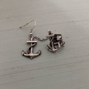 Silver Anchor Ear Cuff Piercing Chain Dangling